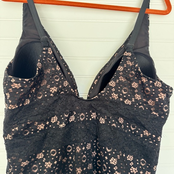 Swimsuits for All Size 18 Black & Beige Lace Illusion One Piece Swimsuit - Picture 5 of 11